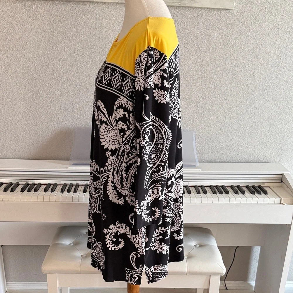 Susan Graver Black and Yellow Tunic Top sz 1X - Picture 2 of 5